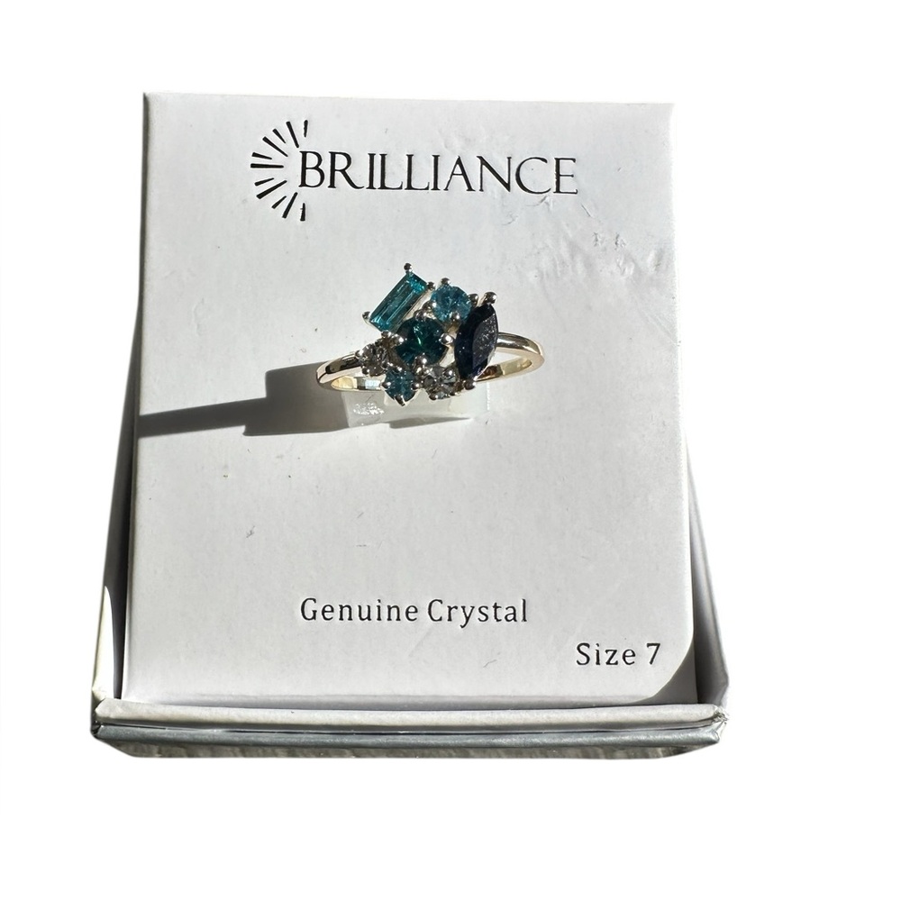 Brilliance Genuine Crystal Blue and Gold Ring